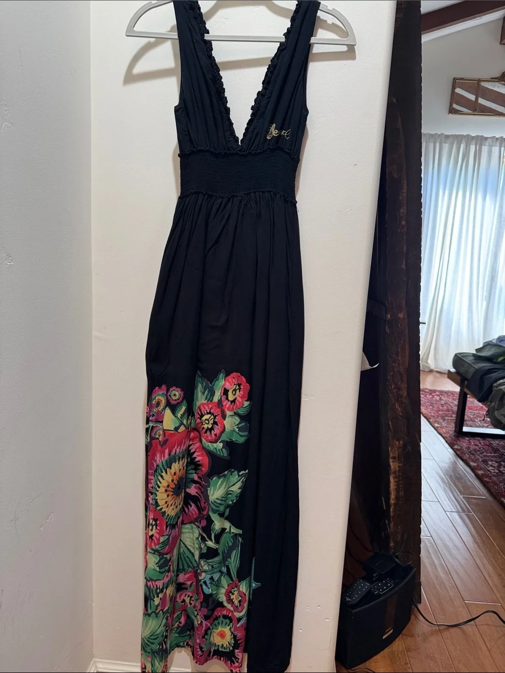 Desigual Black Floral V-neck Maxi Dress